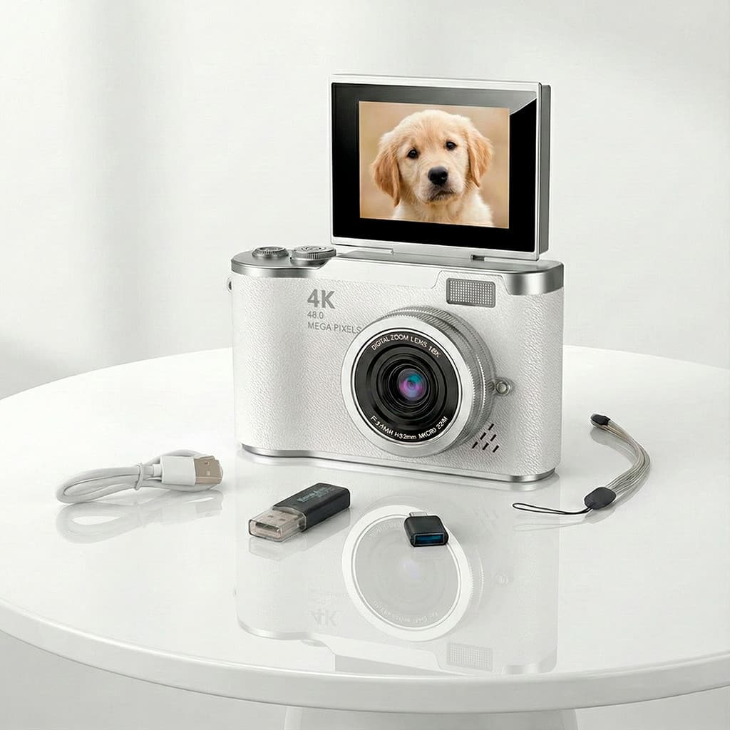 Câmera Digital Selfie Tela Giratória 2.4 Vídeo 4K 1080P 720P VGA Com Pulseira E Adesivos