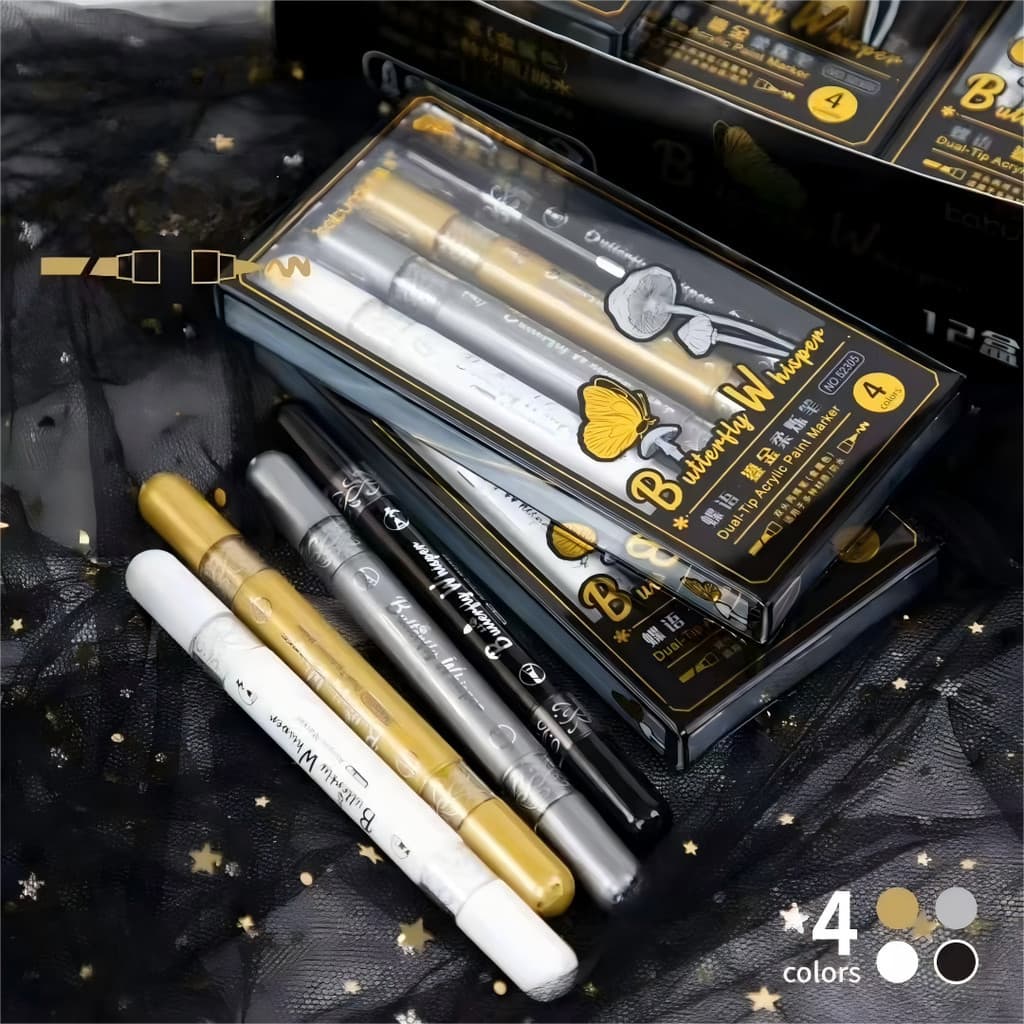 Kit 4 Caneta permanente de acrílico com ponta dupla em metal para resina, artesanato e artigos de papelaria.