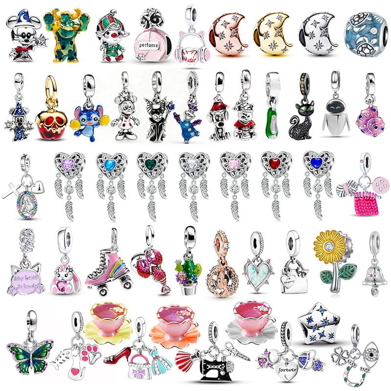 Berloques De Prata 925  Clássico Charme Dos Desenhos Animados Assistente Pulseira Acessório Lua Colar Pingente DIY Jóias