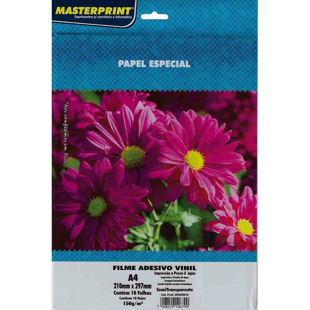 Papel Adesivo Vinil a prova d'agua Semi Transparente Masterprint A4 150G - 10 Folhas