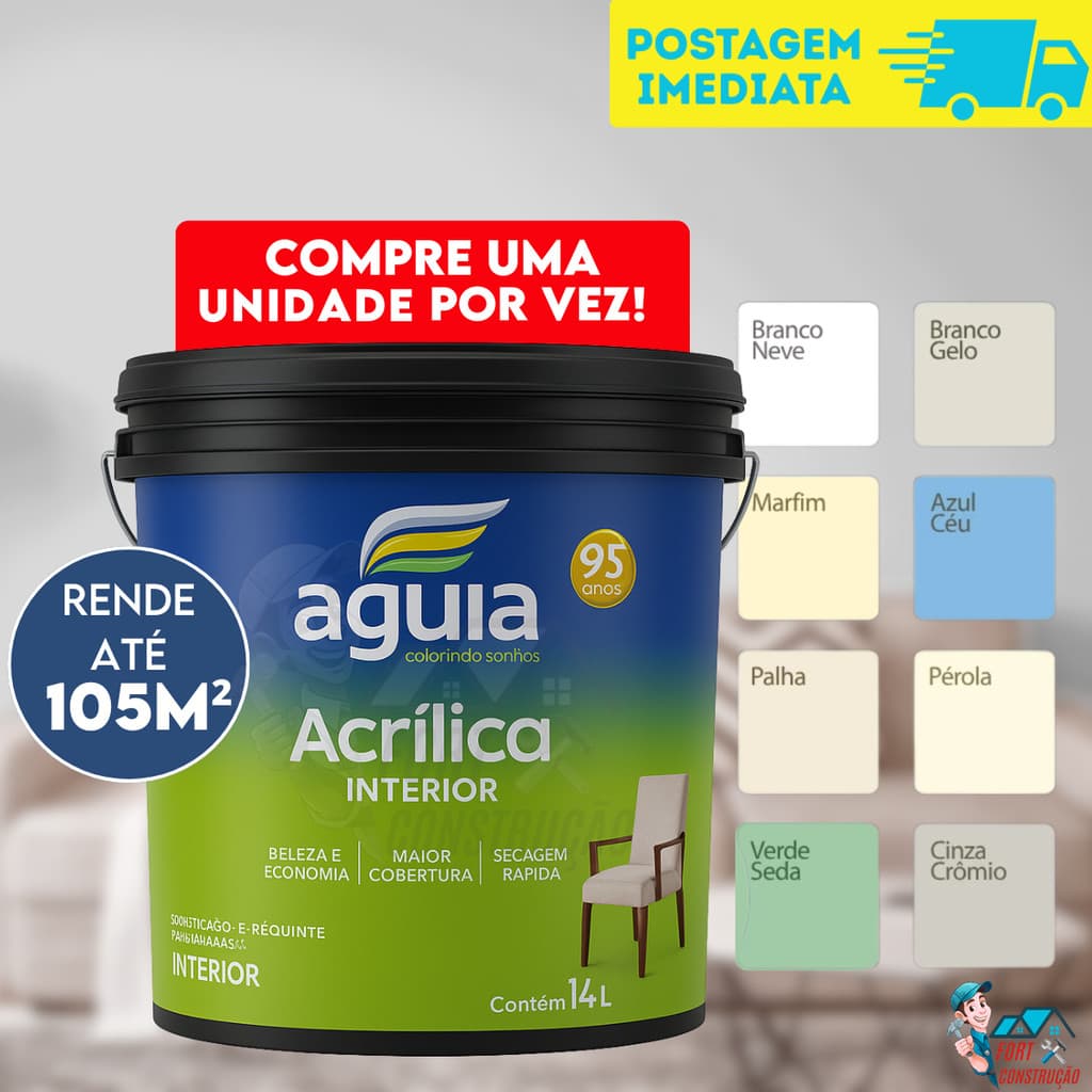Tinta Águia Acrílica Premium Branco 14L Acabamento Fosco Segagem Rapida Parede Profissional