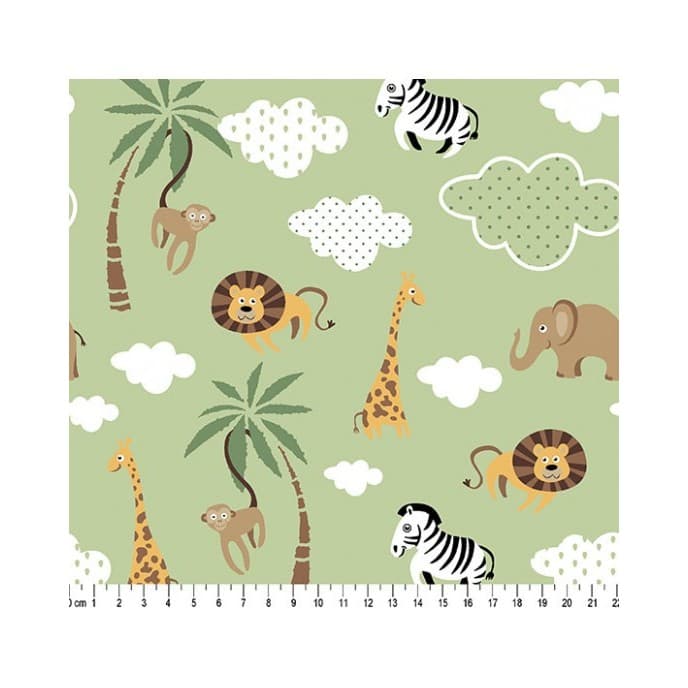 Tecido Tricoline Safári fundo Verde - Tecidos Caldeira - 50 x 150 cm