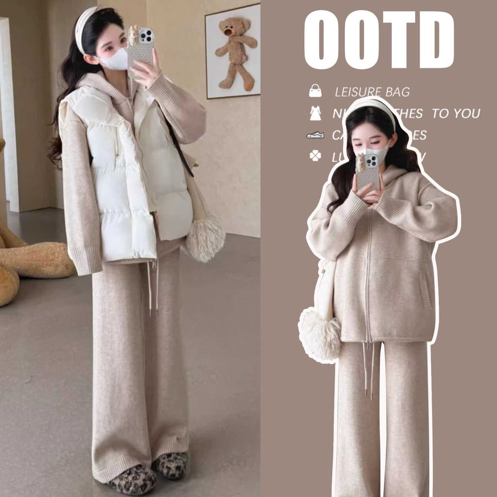 Roupa de maternidade outono inverno camisola terno 2025 novo estilo de duas peças algodão-acolchoado colete topo mãe grá