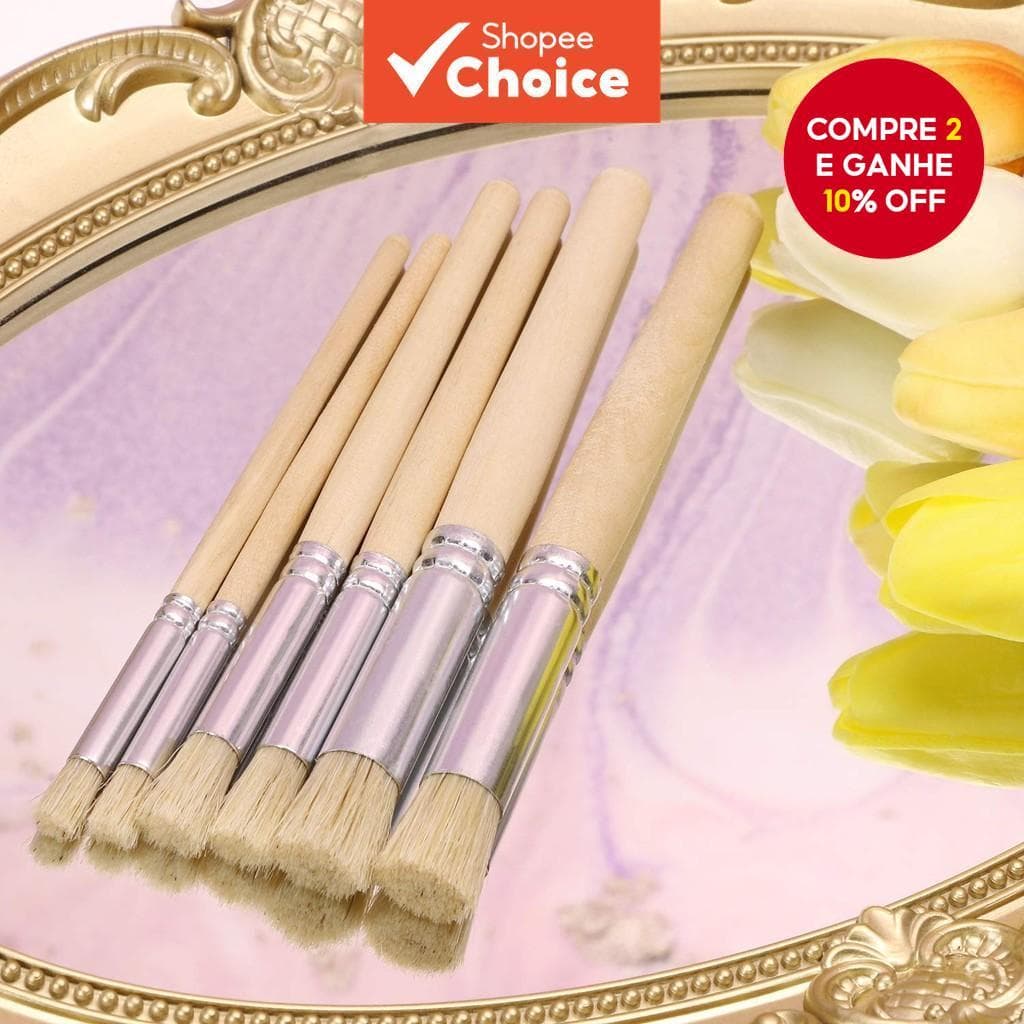 Conjunto De Pincéis De Estêncil De 6 Unidades Nylon Cabelo Cabo De Madeira Ponta Redonda Materiais De Arte DIY Para Aqua