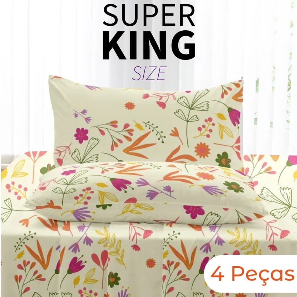 Jogo de Lençol King 4 Peças 1,93m x 2,03m x 30cm de Altura Estampas Sortidas