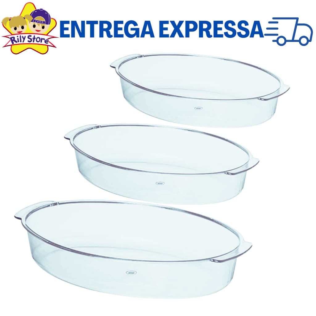 Kit Com 3 Travessas Oval Acrilico - Pequena - Média - Grande
