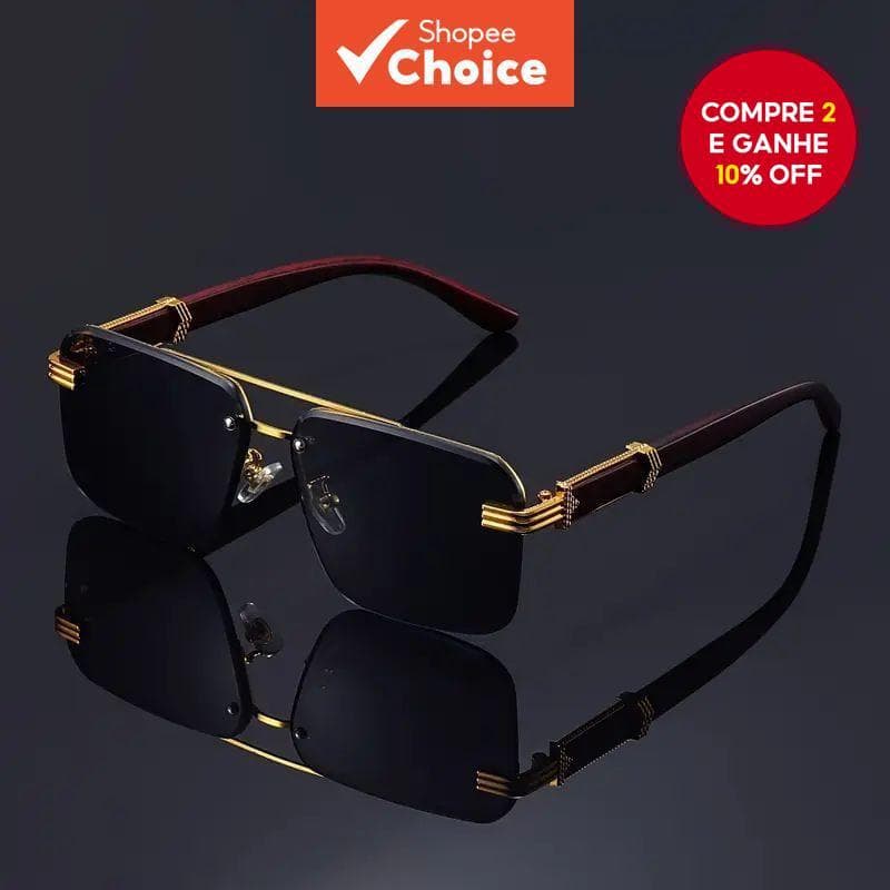 Óculos de sol sem aro, em madeira, UV, bordas chanfradas, dupla viga, unissex, para atividades externas.