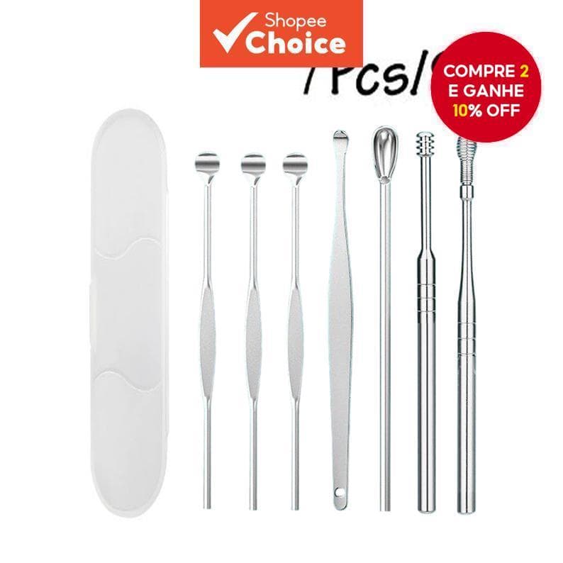 Ferramentas De Remoção De Cera De Ouvido De Aço Inoxidável De 7 Peças : Picareta E Colheres Em Espiral Para Limpeza Efic