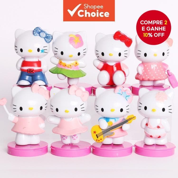 Conjunto De Decoração De Bolo De Aniversário Hello Kitty Com 8 Peças De Enfeites Fofos