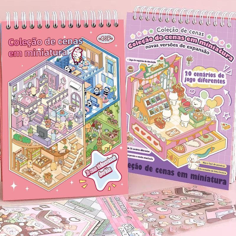 Caderno De Adesivos 3D Com 20 Cenas Diferentes | 40 Páginas | DIY, Relaxante, Educativo | Livro Silencioso Para Crianças