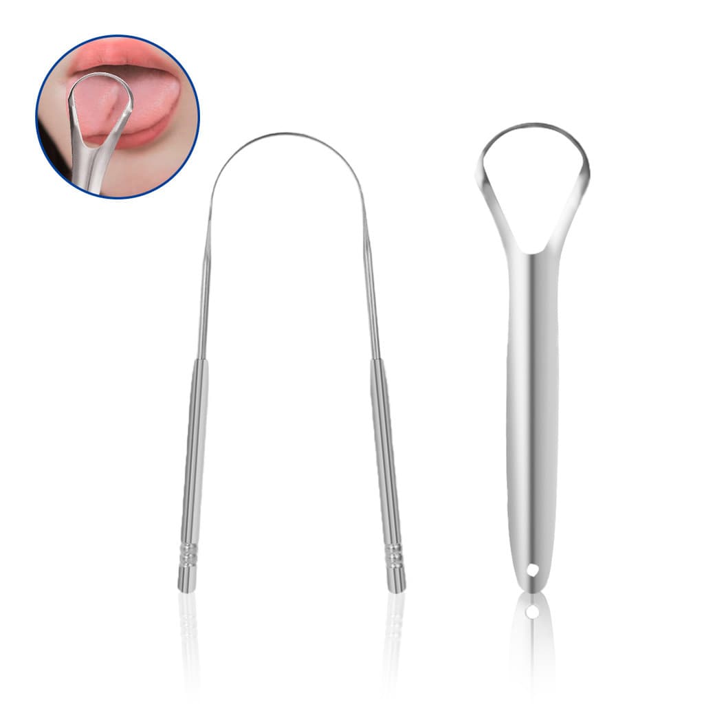Raspador De Língua Kit 2 Peças Aço Inox Raspagem Lingual