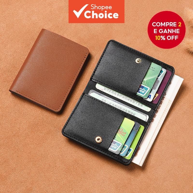  Nova Carteira Pequena Feminina de Couro PU Sólido com Botões de Fecho Ultra Fina Bolsa para Cartões e Moedas