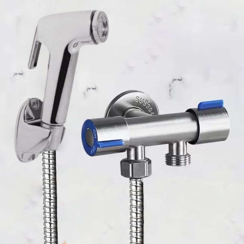 Kit Ducha Higiênica Banheiro Lavabo Com Registro Torneira Dupla em Aço Inox 304 Aço