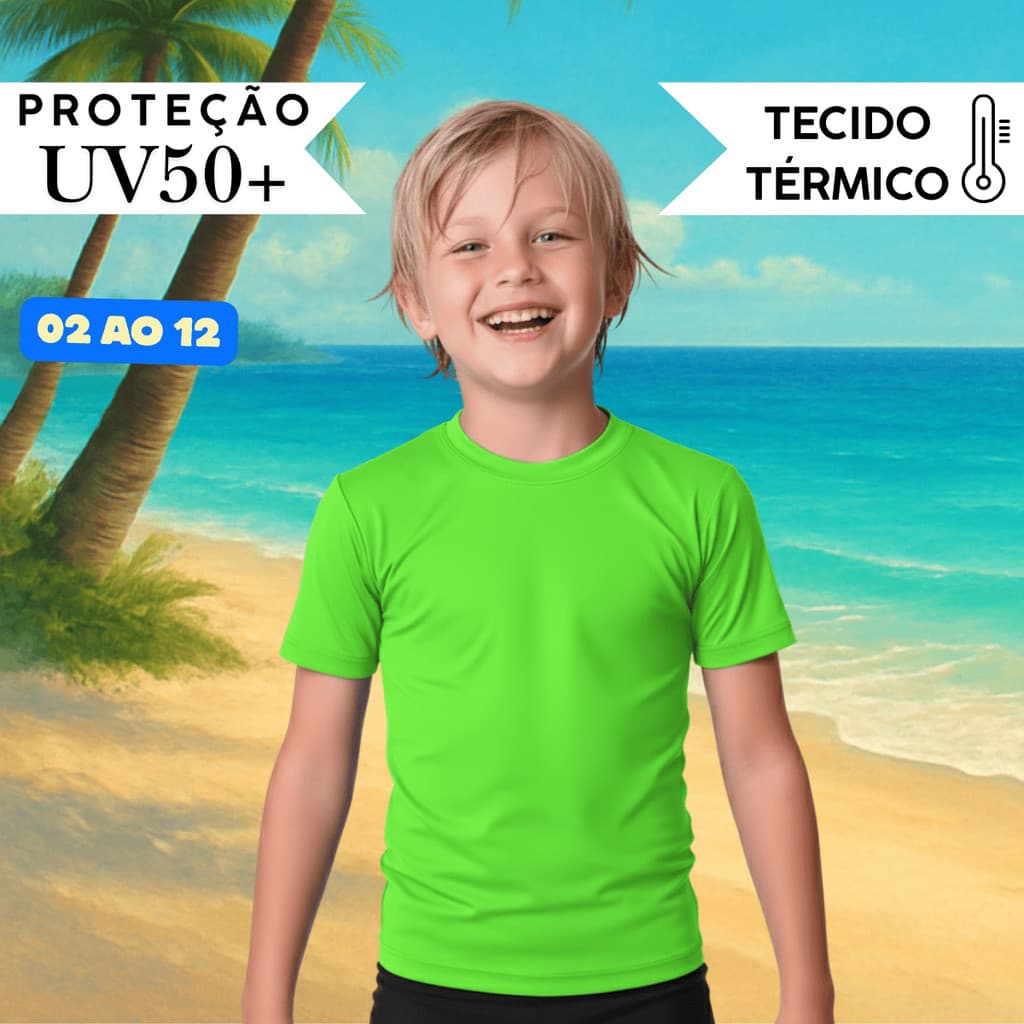 Camisa Térmica Infantil Menino Manga Curta Proteção Solar Segunda Pele de 2 a 12 anos Uv50+