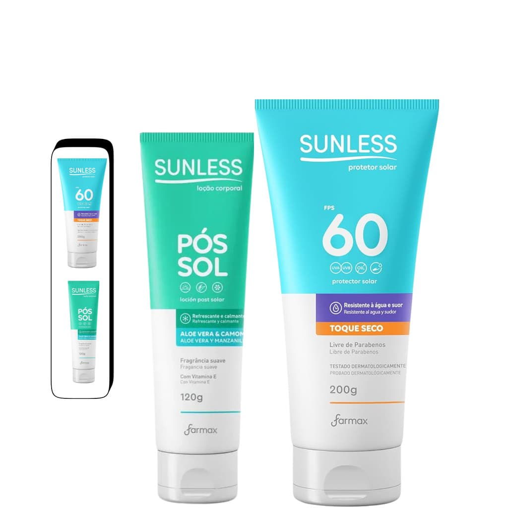 Kit Protetor Solar Fps 60 200g + pós Sol Aloe Vera E Camomila 120g Fps 50
