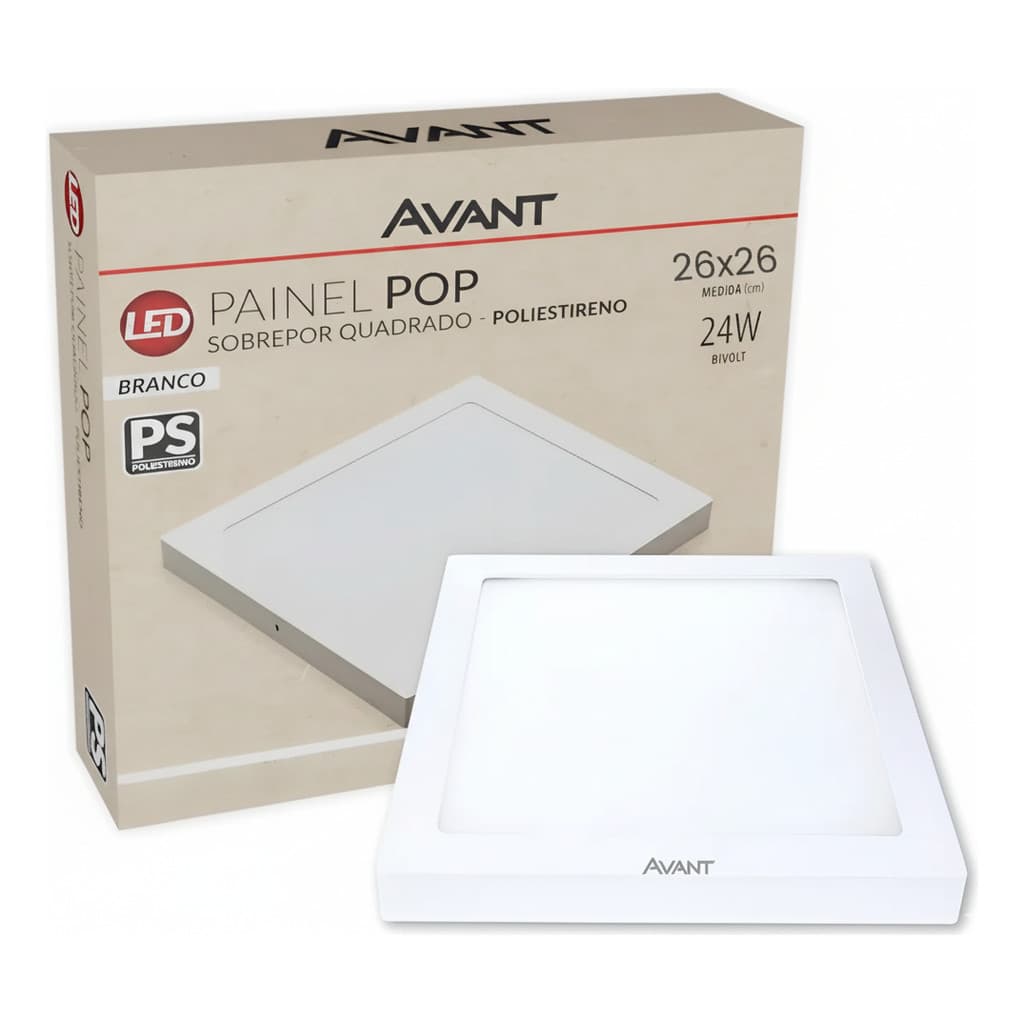Painel Led Plafon Pop Sobrepor 24w 6500k Branco Frio Avant