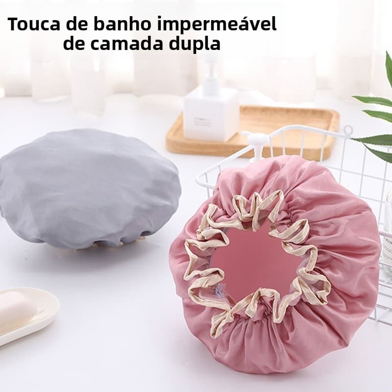 Touca de Banho de Camada Dupla, Extra Grande e Grossa, Impermeável e à Prova de Poeira, para Lavar Cabelo e Tomar Banho