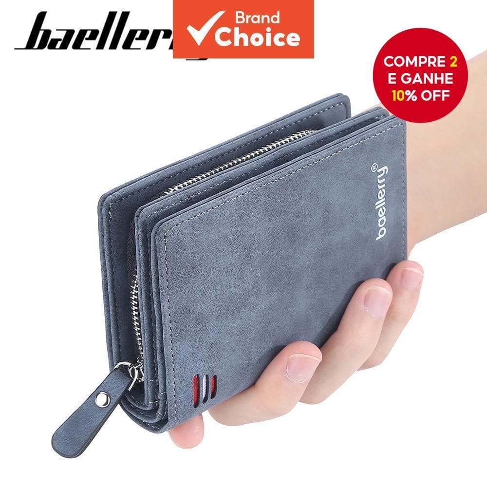 Carteira Vertical Baellerry Nubuck-Bolsa De Moedas Com Zíper Para Vários Cartões Europa E América Homens