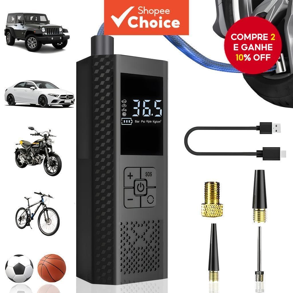  Bomba de Ar Portátil para Carro, Inflador de Pneus Inteligente Digital 150 PSI com Luz LED, para Carro, Motocicletas,