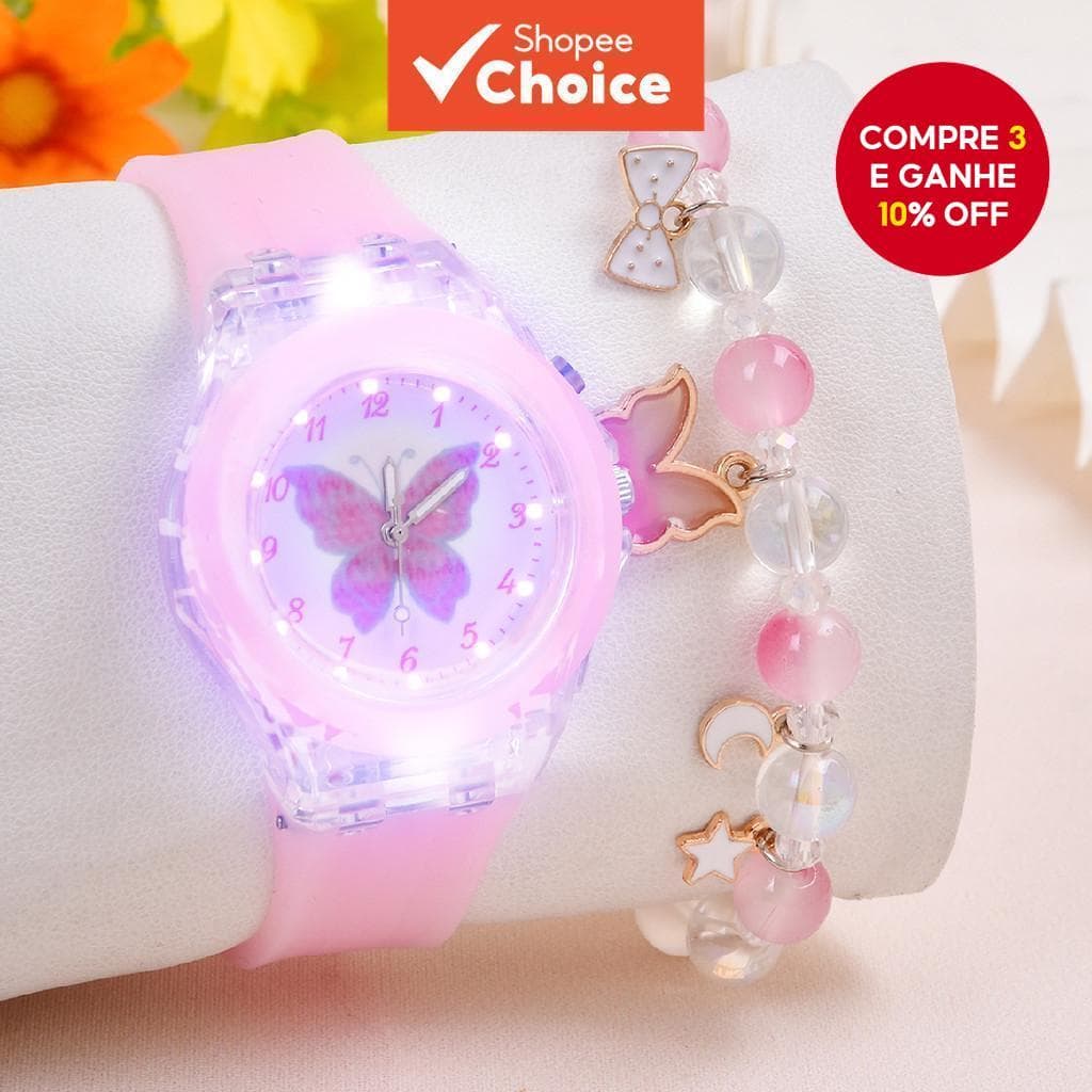 Kegllect Relógio de Quartzo Borboleta Trendy Cute Cartoon Beaded Pulseira Decorativa para Crianças e Meninas