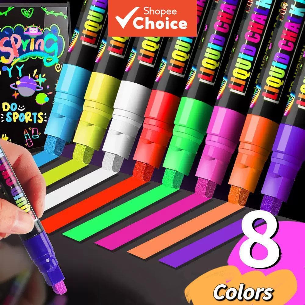 8pcs Marcadores De Giz Líquido Coloridos-Ponta De Cinzel Para Quadro Negro , Calendário , Vidro , Espelho , Janelas De C