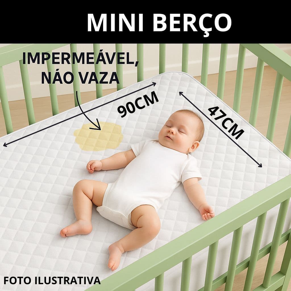 Capa Protetor Impermeável Mini Berço para Bebê 0,90M x 0,47M x 0,12M - Anti Vazamento Anti Ácaro
