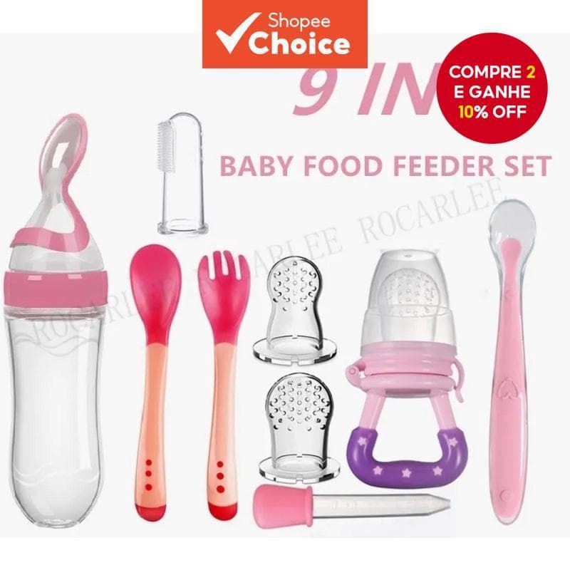 Kit De Alimentação Do Bebê 9 Em 1 Com Colher De Silicone Conta-Gotas Chupeta Garrafa De Escova De Dentes Para Aniversári