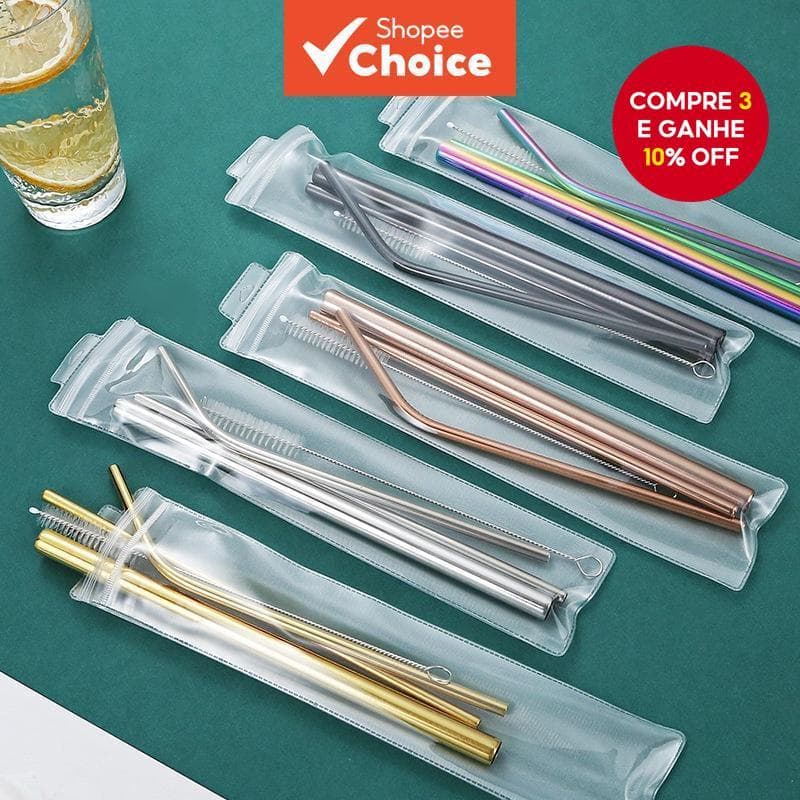 Conjunto De Canudos De Aço Inoxidável , Metal , Curva Reta , Reutilizáveis , Laváveis