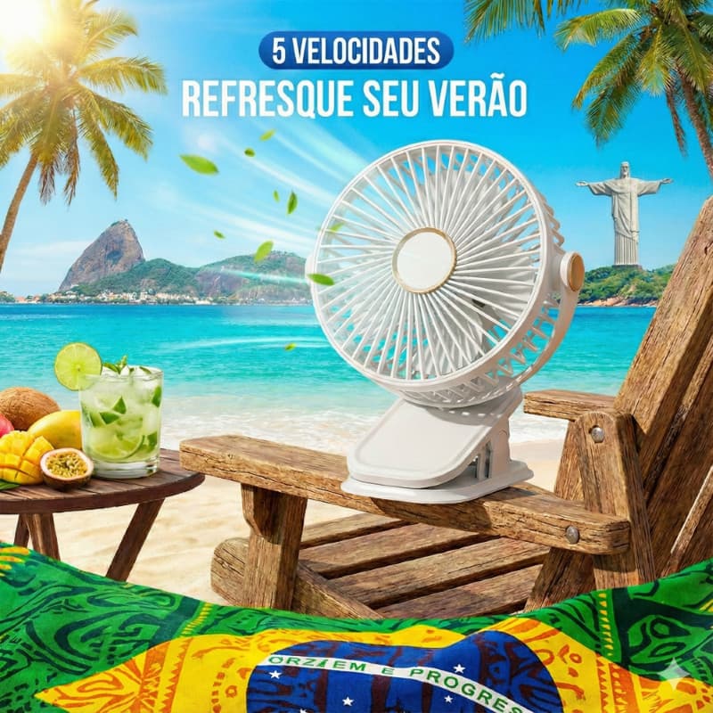 Ventilador de Mesa Portátil 5 Velocidades com Luminária LED Recarregável – Ideal para Escritório e Viagens