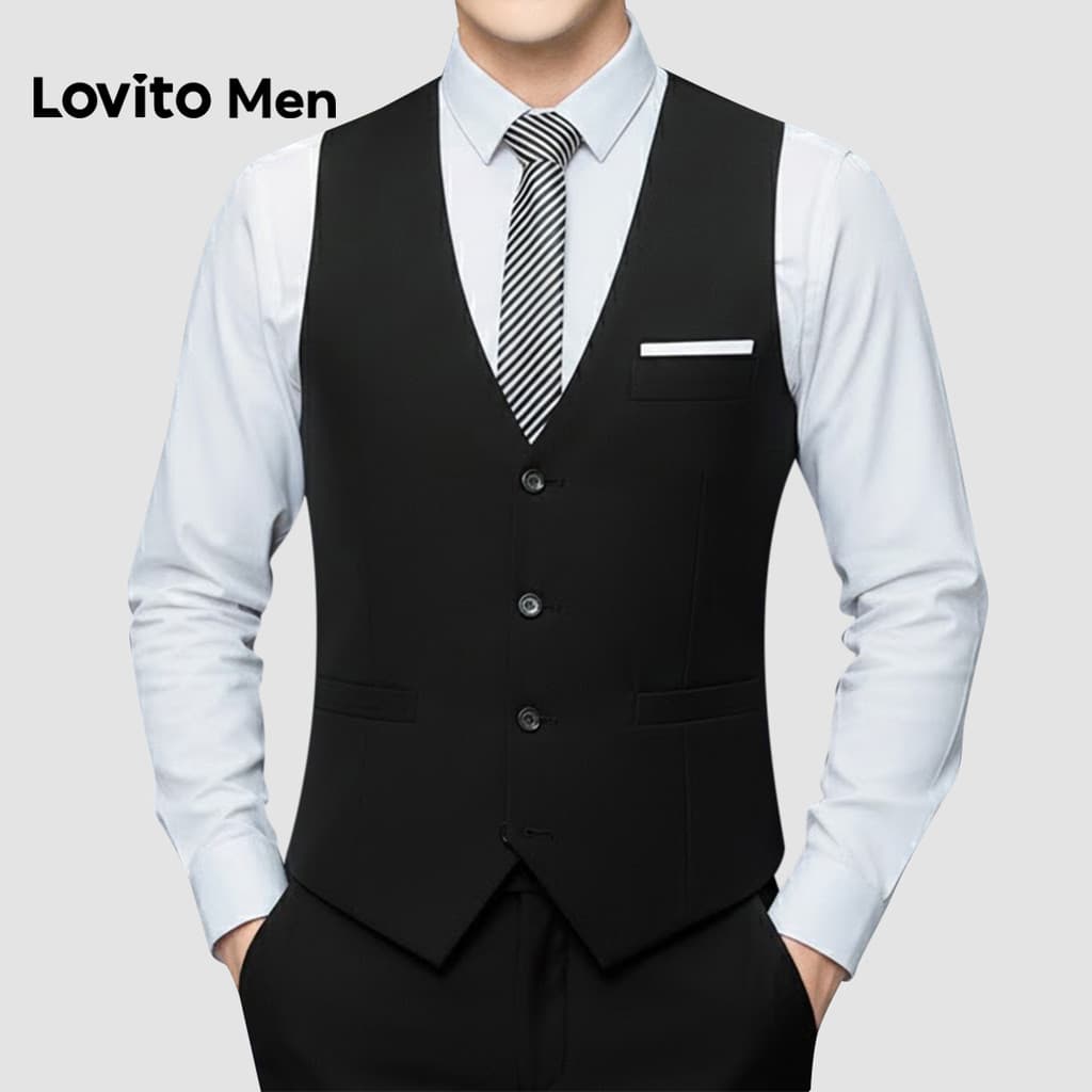 Lovito Colete Masculino Casual Com Botões Preto LNE127158