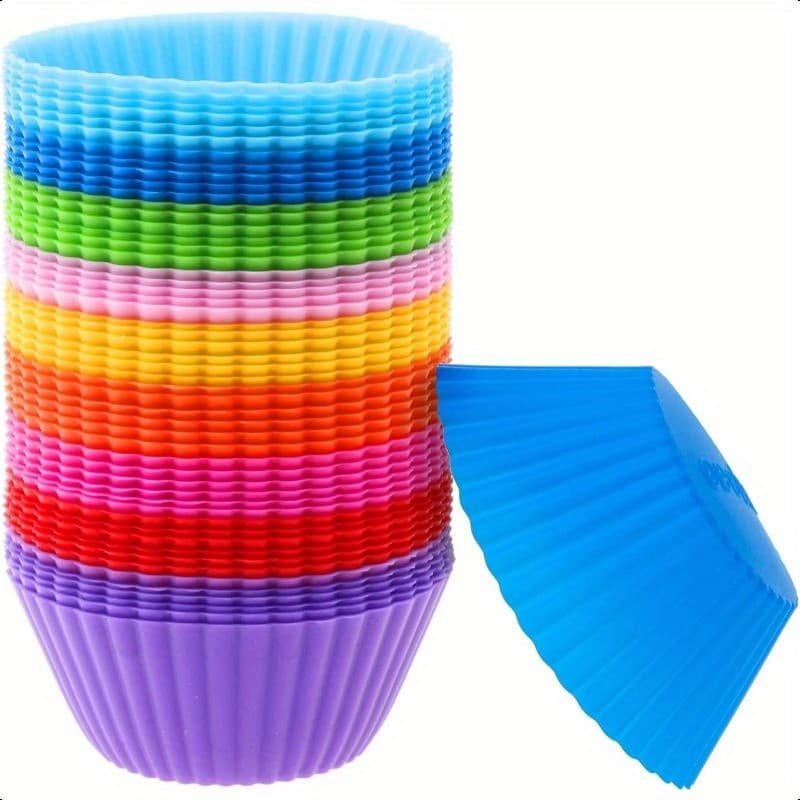 Kit Forminhas Silicone Redonda para Cupcake 7 cm para Assar Bolos 12 peças