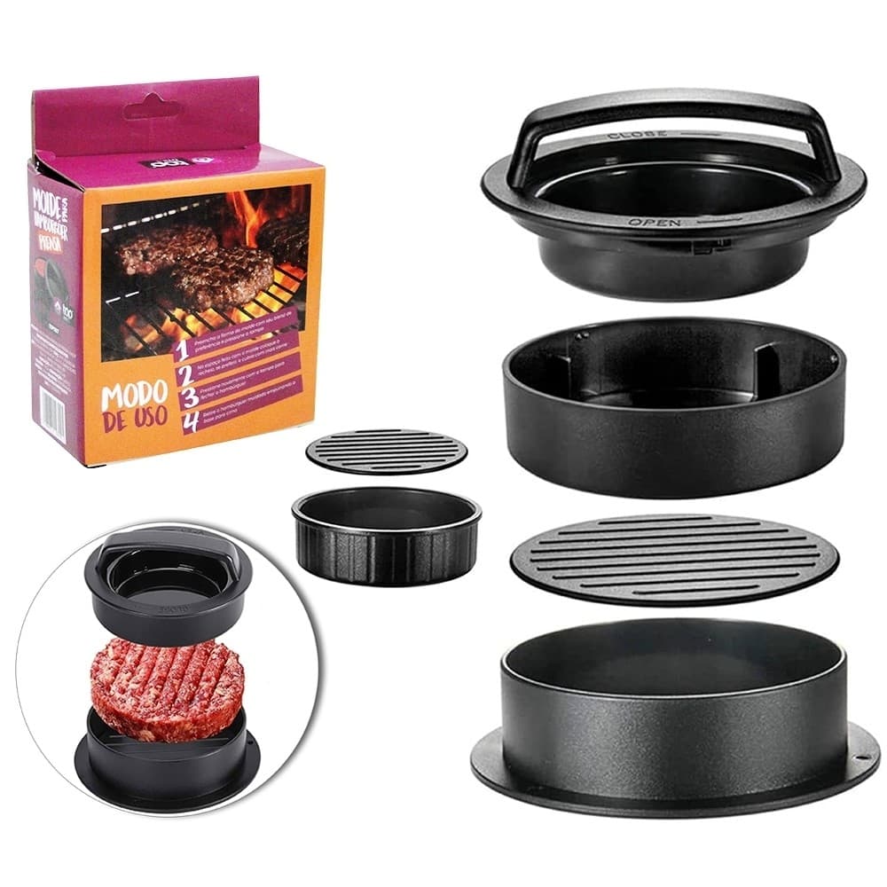 Conjunto 12X6CM Molde Prensa Carne De Hambúrguer De Pressão Adequado Churrascos, Noites De Lanches