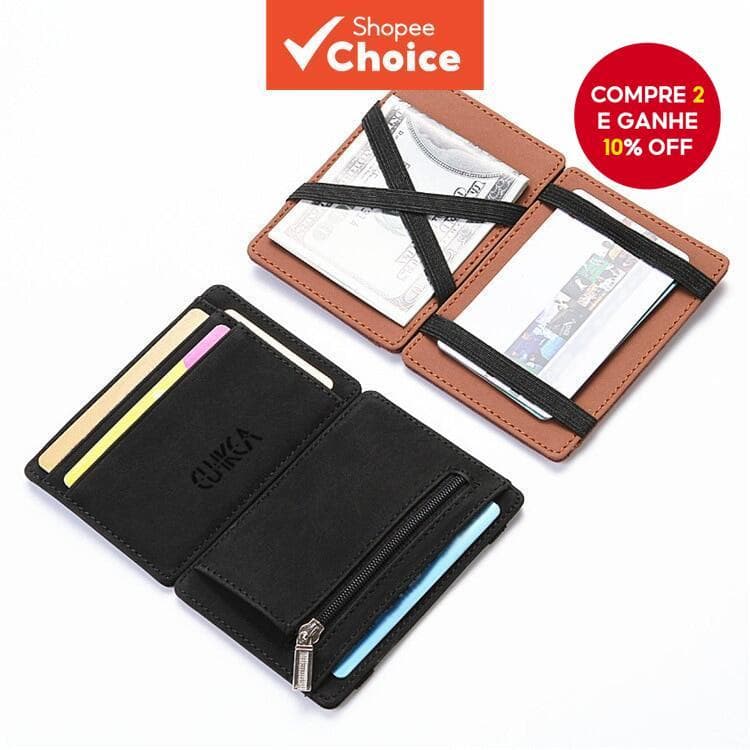 Mini Carteira Masculina Ultrafina De Couro PU – Porta-Moedas Com Zíper Fino E Cartões