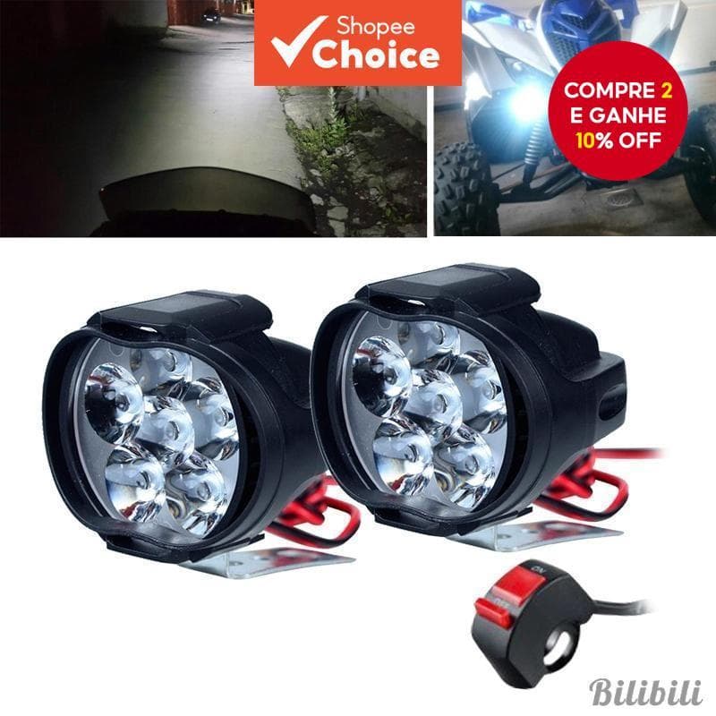 (Um Par De Luzes + Interruptor) Led Motocicletas Bicicleta Farol Dirt Bike Head Lamp Preto
