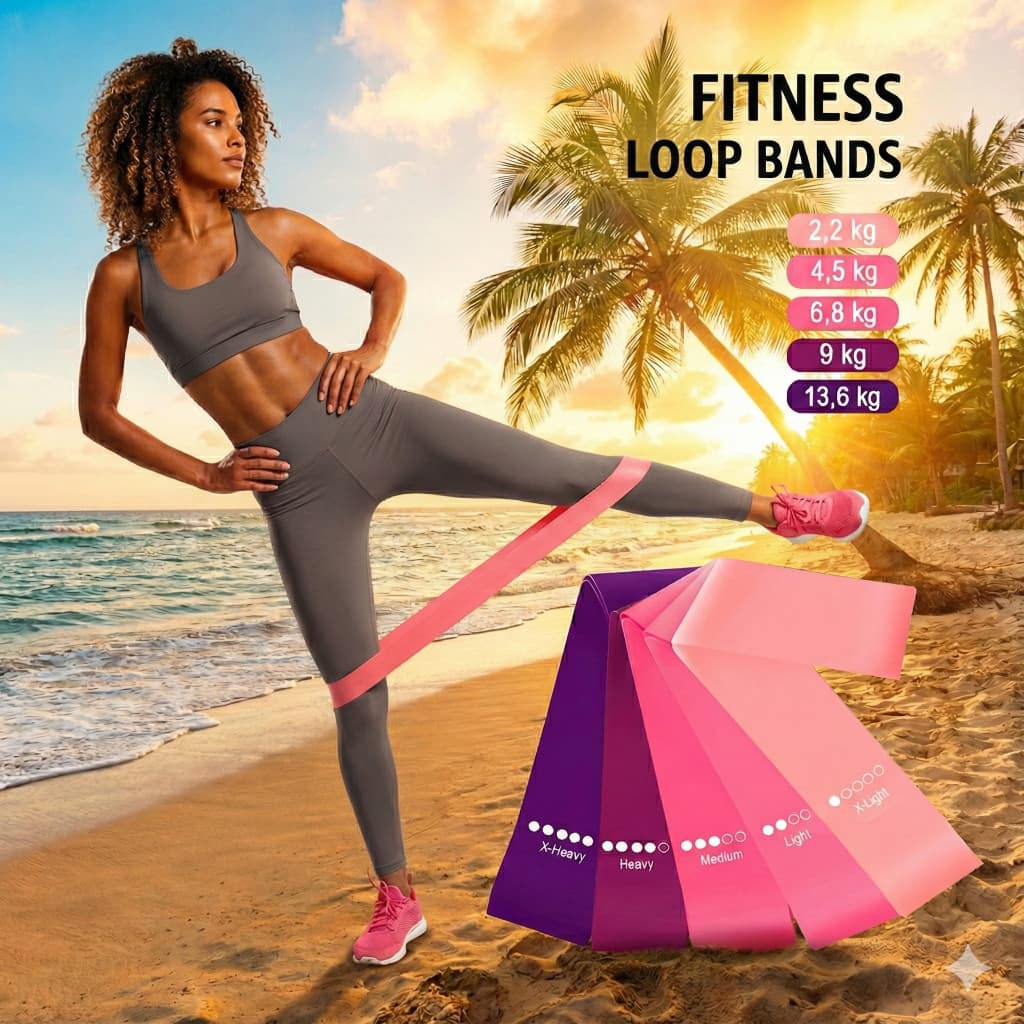Kit com 5 Mini Bands Elásticos para Exercícios e Treinos em Casa com 5 Níveis de Resistência
