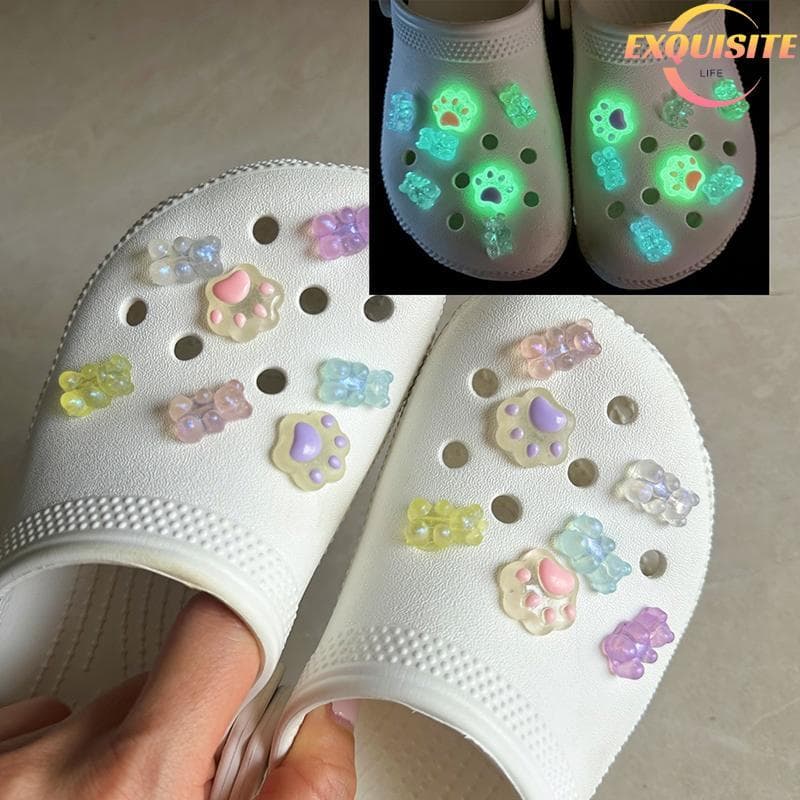 [EL-t] 14 Pçs/set Urso Luminoso + Pegada De Combinação Decoração Para Tamancos Acessórios Destacáveis Encantos De Sapato