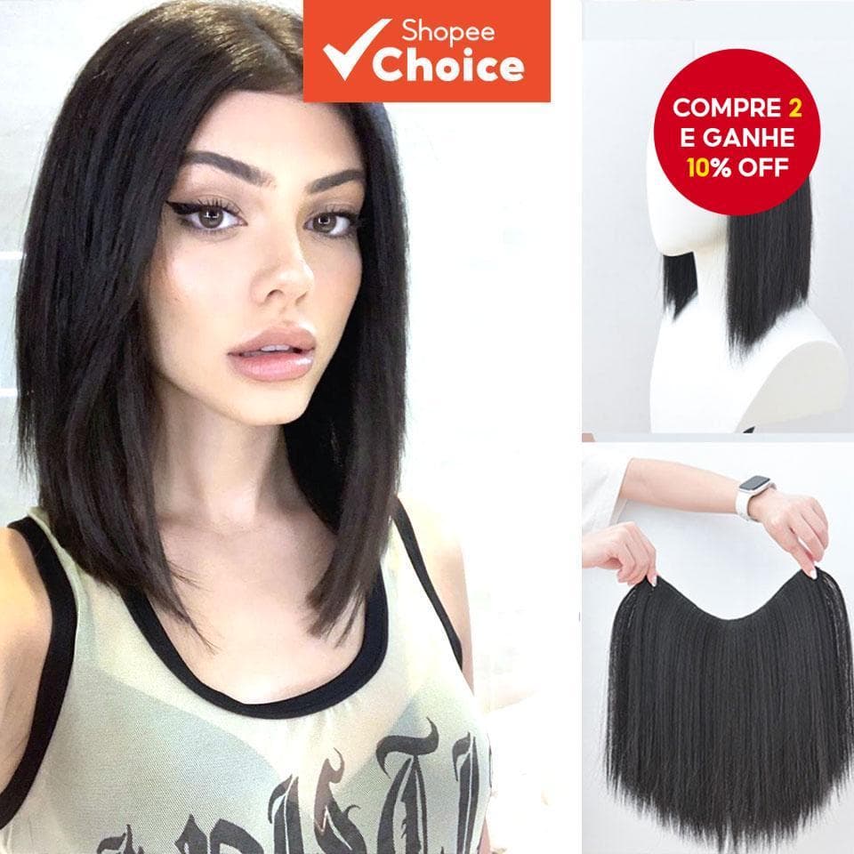 Extensões De Cabelo Curtas Sintéticas Invisíveis Tipo U Halo Clips-In Para Mulheres-Perucas De Aparência Natural