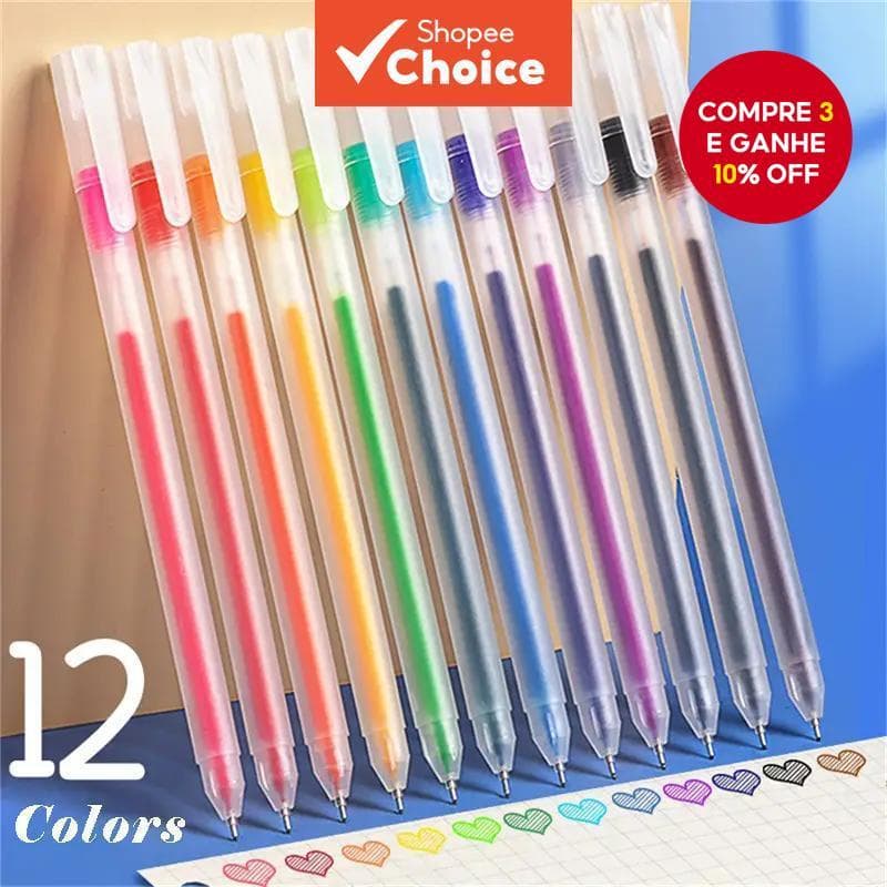 Conjunto De Canetas De Gel De 12 Cores – Escrita Suaves Para Estudantes , Registro No Diário , Artesanato E Decoração