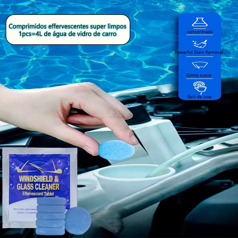 Kit 30 Comprimidos Efervescentes Auto - Limpa Para-brisa, Remove Filme, Concentrado, 1 Peça = 4L
