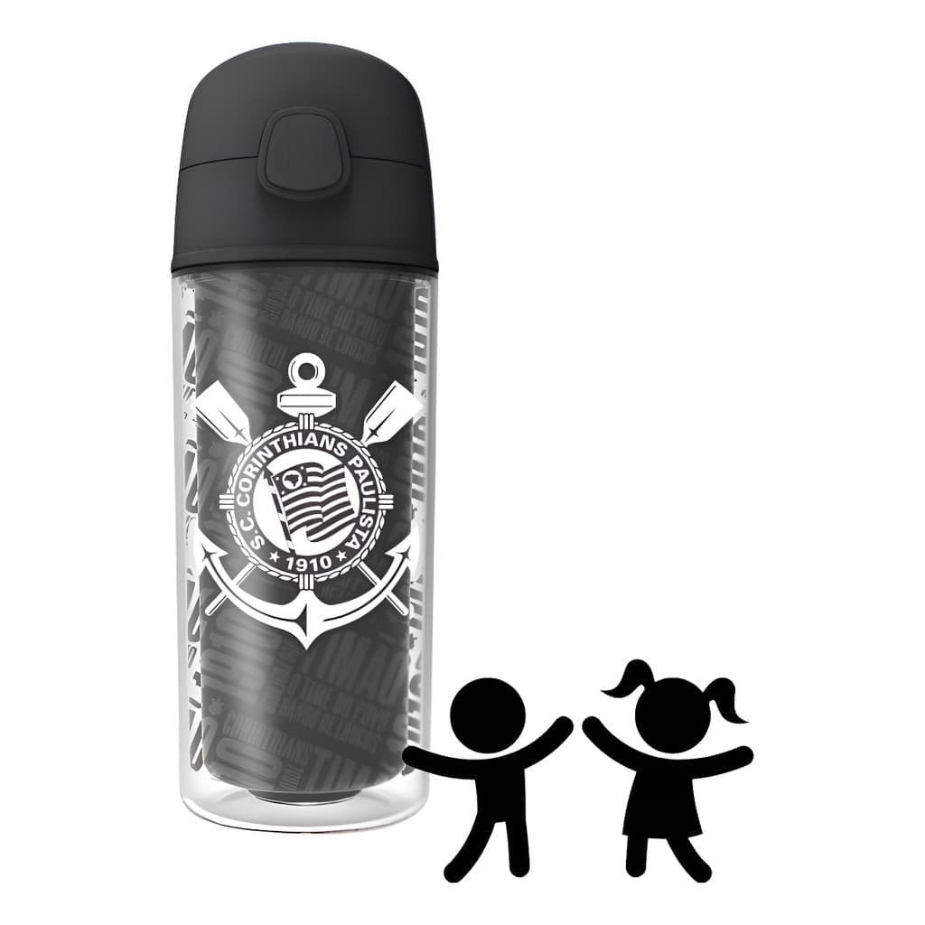 Garrafa De Agua Corinthians 270ml Squeeze Infantil - Oficial Preto