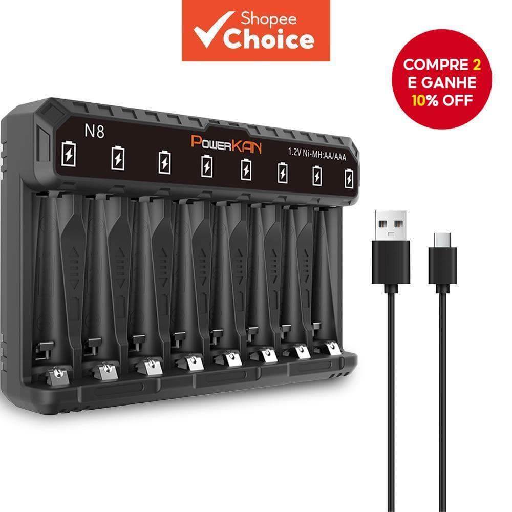 Carregador USB POWERKAN AA/AAA , Status Da Bateria Indicadora LED De Carregamento Independente , Adequado Para Baterias 