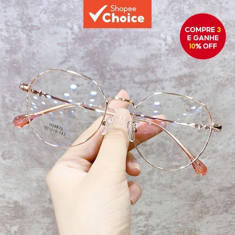 Óculos De Polígono Retrô Lentes HD Anti-Luz Azul Para Mulheres