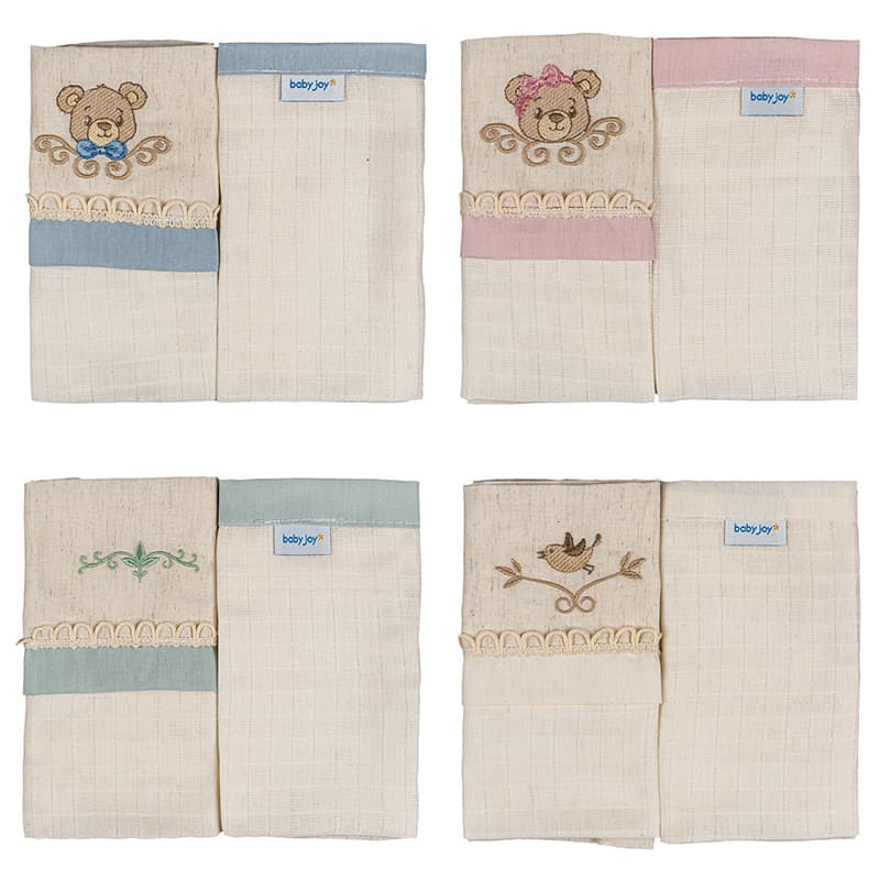 Pano De Boca Com 2 Unidades Para Bebê Com Bordado E Vira 34x40cm - Baby Joy Essência