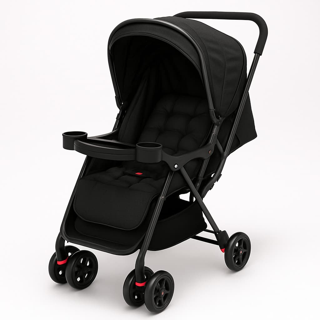 Carrinho de Bebê 4 Rodas Luxo até 15kg Acolchoado com Porta-Copos – Conforto e Segurança
