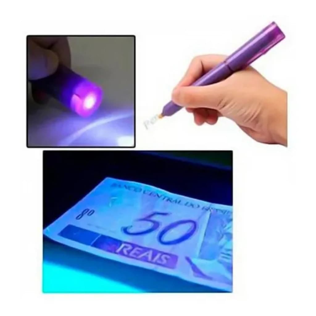 Caneta Detector Dinheiro Falso 2 em 1UV Checador Nota Falsa Real Dólar Euro