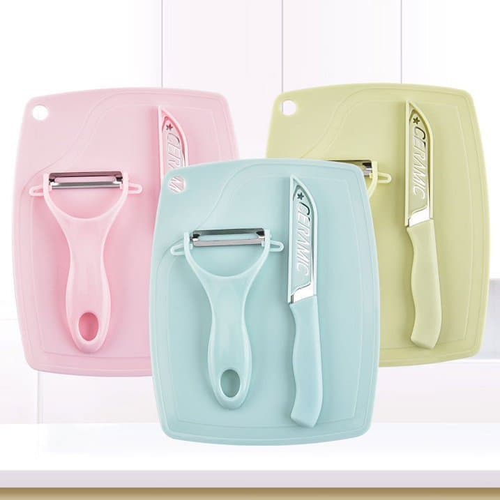 Kit Tábua de Corte, Faca e Descascador Conjunto Faca para Legumes e Frutas Cozinha Jogo da Faca