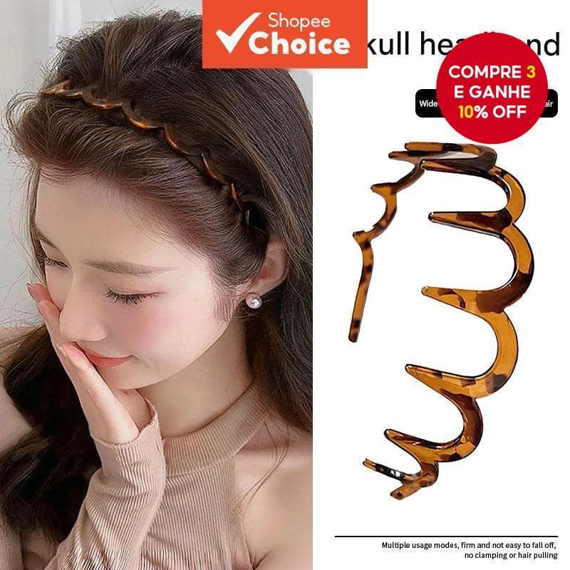 Tiara de cabelo de resina com dentes, anti-deslizante, ideal para lavar o rosto e organizar a franja.