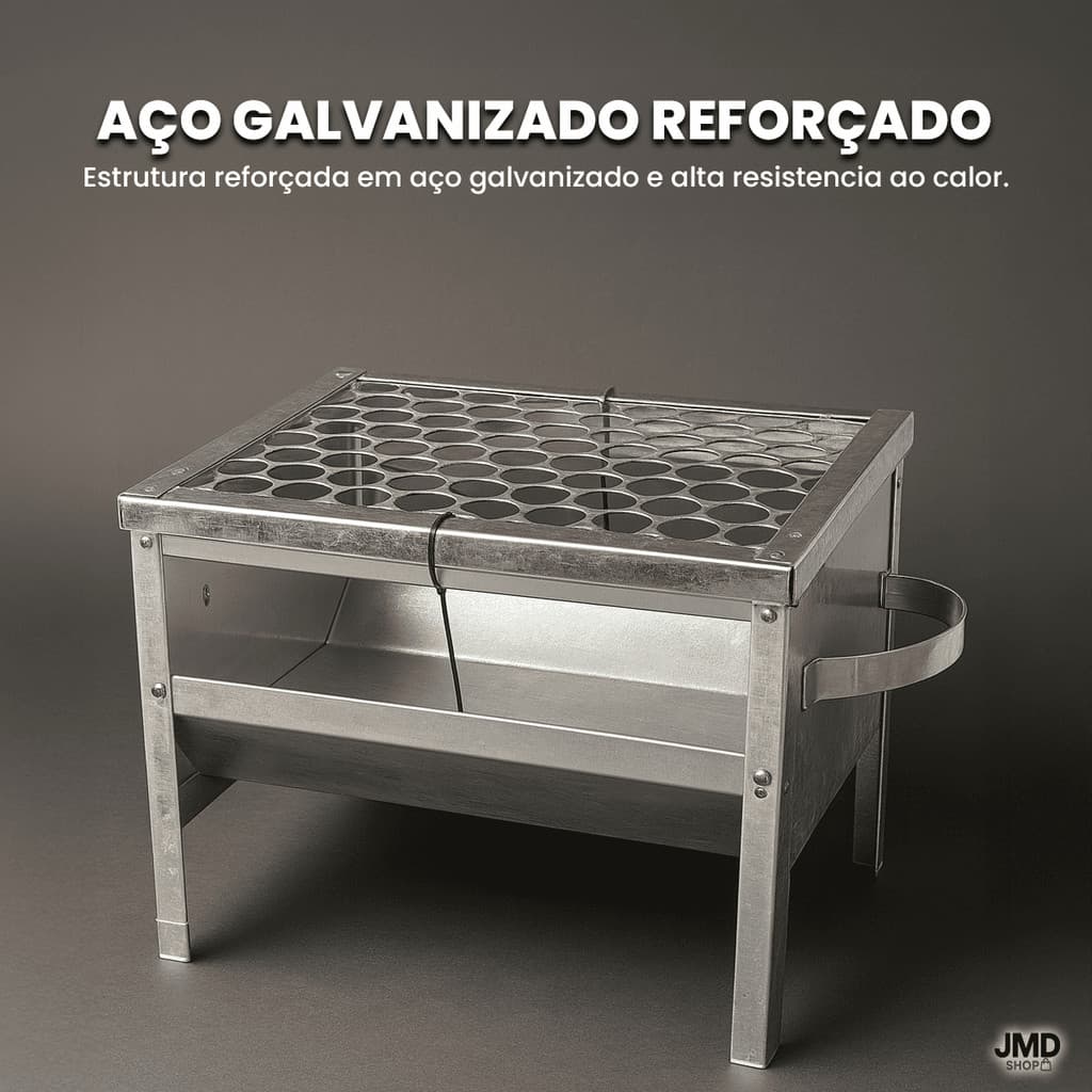 Churrasqueira Galvanizada C/ Grelha Portátil Aço Anti Corte