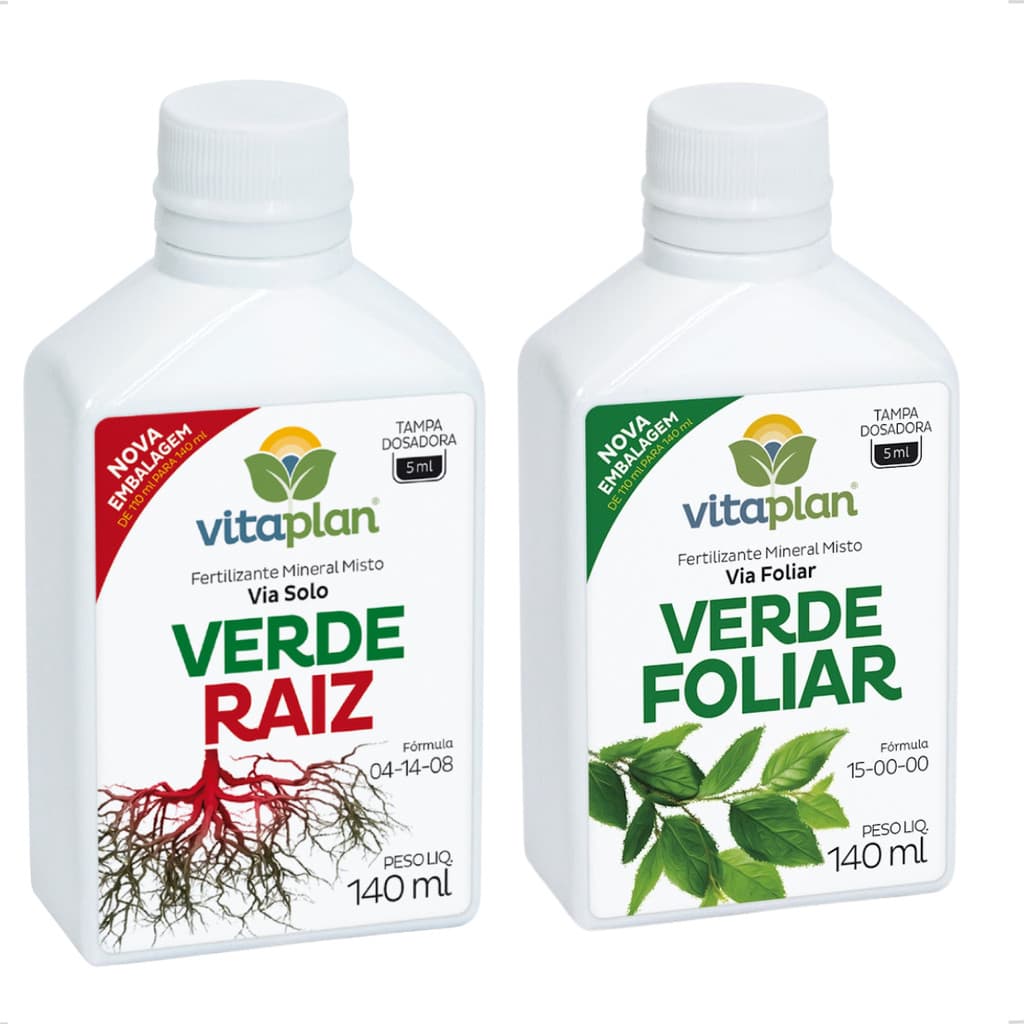 Kit 2 Adubo Fertilizante Mineral Liquido Concentrado Verde Raiz Foliar Mineral Misto 140ml Vitaplan