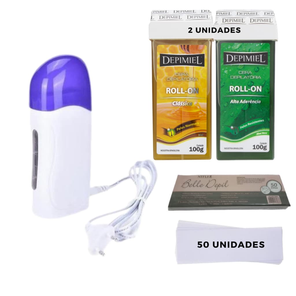 KIT Aparelho Aquecedor De Cera Quente Roll On + 2 Refil De Cera Rolon +50 Papel